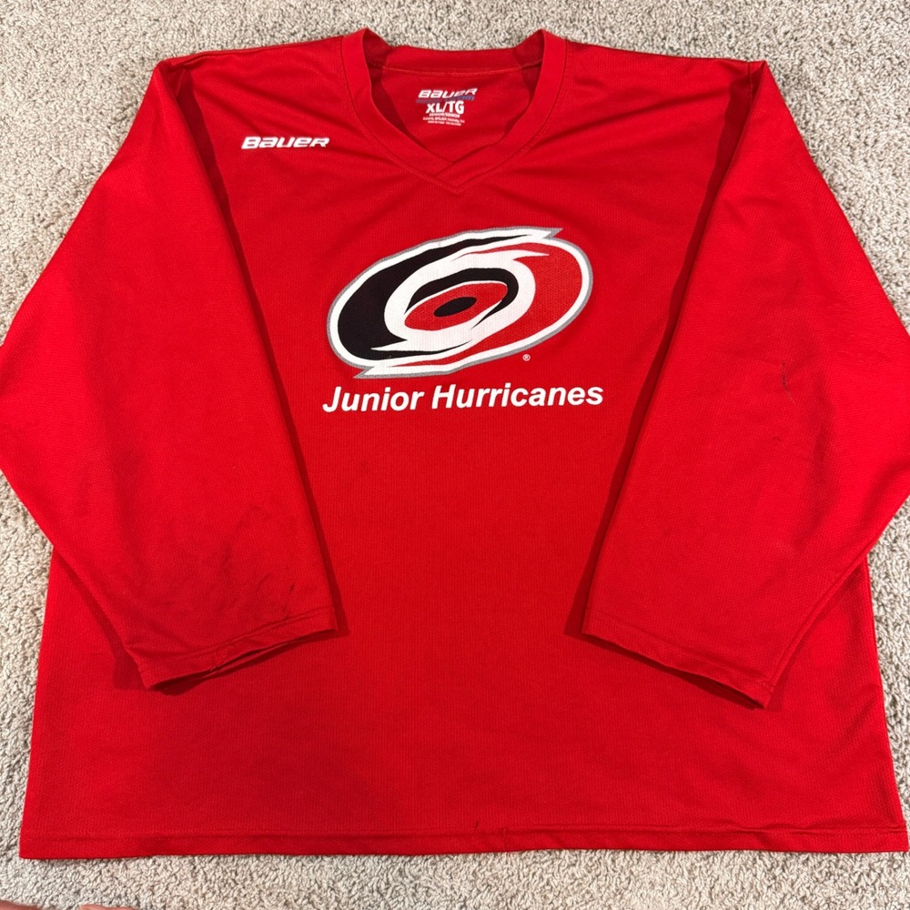 Bauer Hockey Jersey Mens XL Red Good Junior Hurricanes Practice Shirt 200#-RED